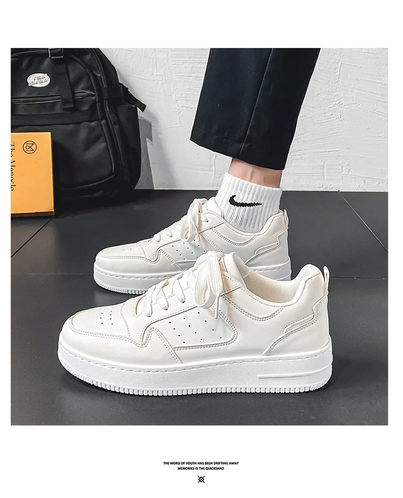 Men's Spring Summer Breathable Sneakers Trendy Versatile Thick-Soled White Sports Casual Shoes