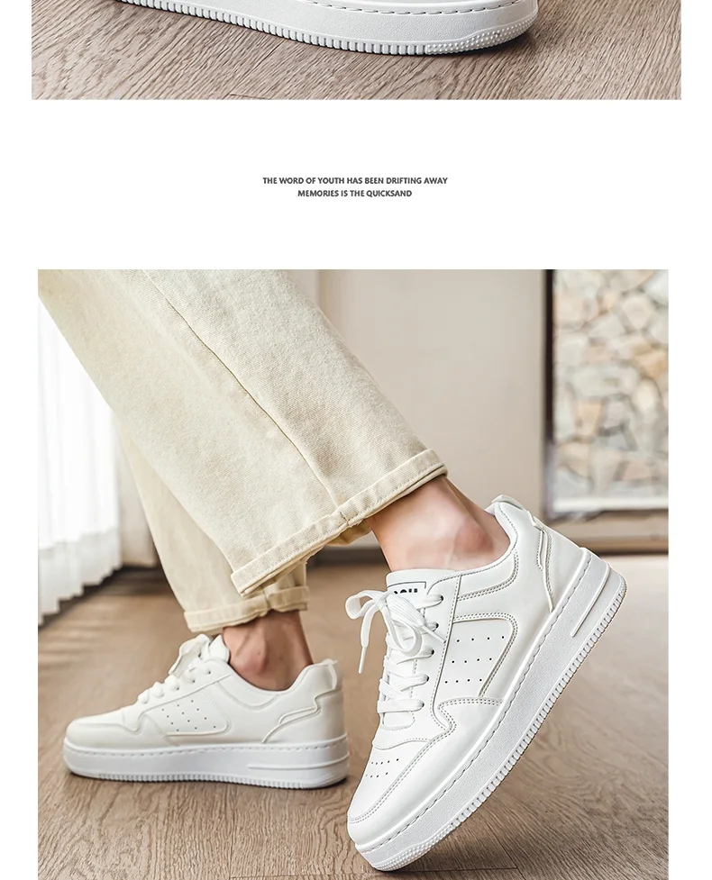 Men's Spring Summer Breathable Sneakers Trendy Versatile Thick-Soled White Sports Casual Shoes