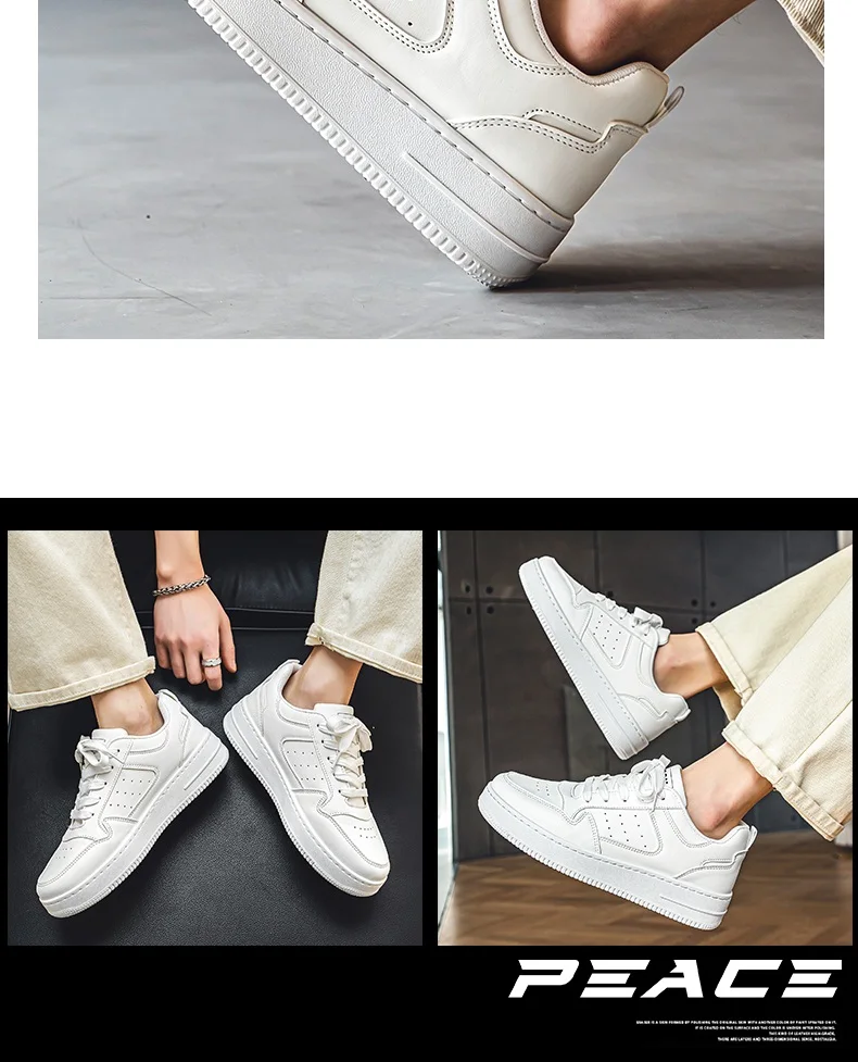 Men's Spring Summer Breathable Sneakers Trendy Versatile Thick-Soled White Sports Casual Shoes