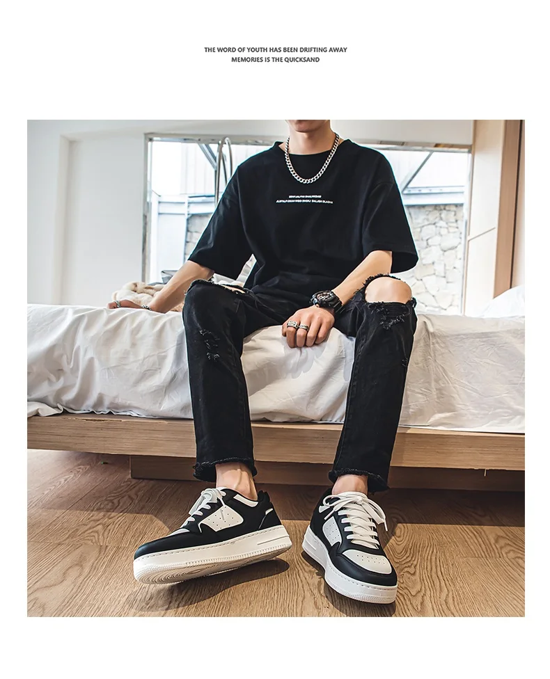 Men's Spring Summer Breathable Sneakers Trendy Versatile Thick-Soled White Sports Casual Shoes