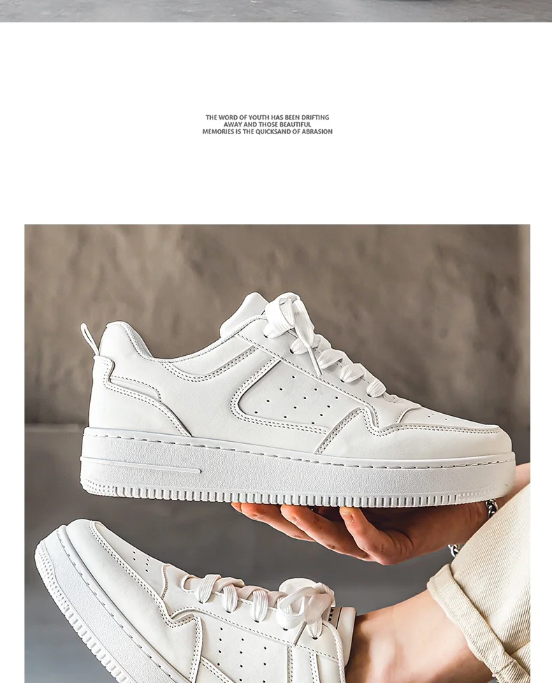 Men's Spring Summer Breathable Sneakers Trendy Versatile Thick-Soled White Sports Casual Shoes