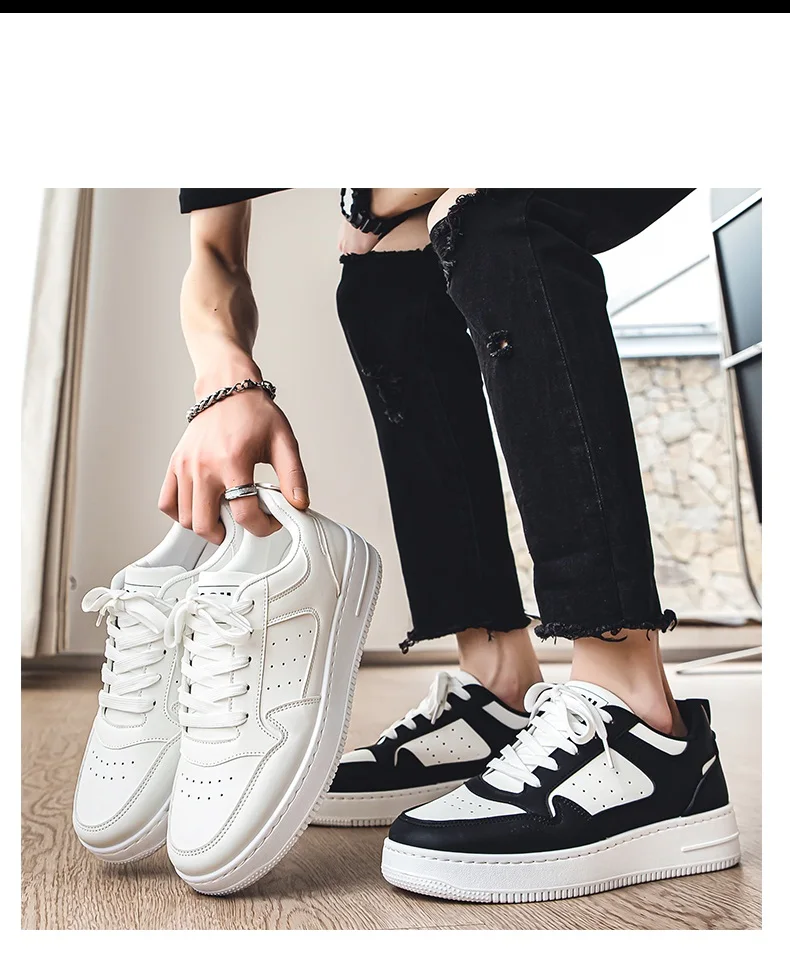 Men's Spring Summer Breathable Sneakers Trendy Versatile Thick-Soled White Sports Casual Shoes