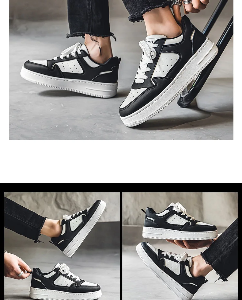 Men's Spring Summer Breathable Sneakers Trendy Versatile Thick-Soled White Sports Casual Shoes