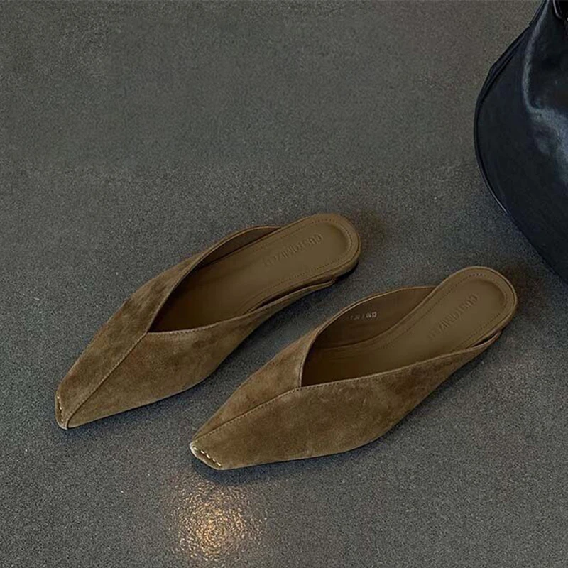 Mules Shoes for Women Flats Slippers Slingback Summer Sandals 2026 New Fashion Suede Flip Flops Dress Brand Designer Woman Shoes