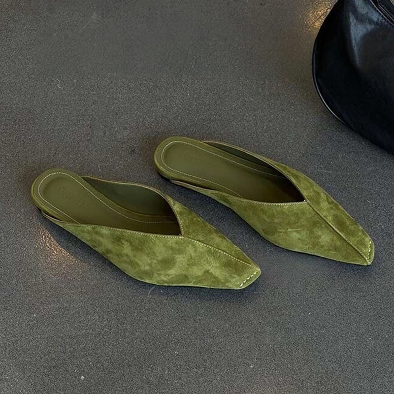 Mules Shoes for Women Flats Slippers Slingback Summer Sandals 2026 New Fashion Suede Flip Flops Dress Brand Designer Woman Shoes