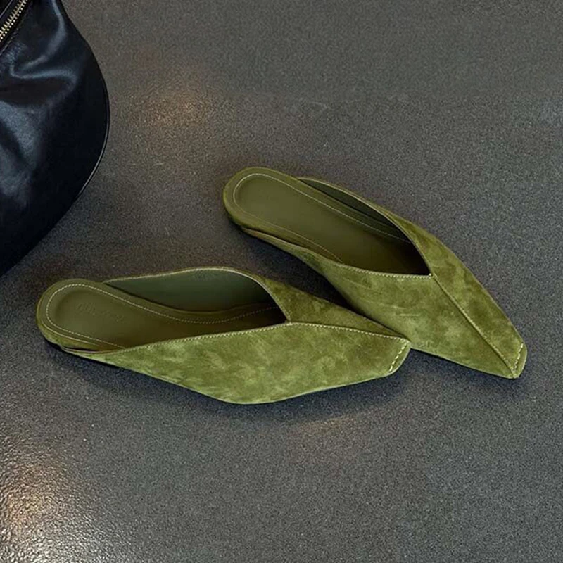 Mules Shoes for Women Flats Slippers Slingback Summer Sandals 2026 New Fashion Suede Flip Flops Dress Brand Designer Woman Shoes