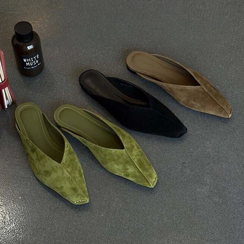 Mules Shoes for Women Flats Slippers Slingback Summer Sandals 2026 New Fashion Suede Flip Flops Dress Brand Designer Woman Shoes