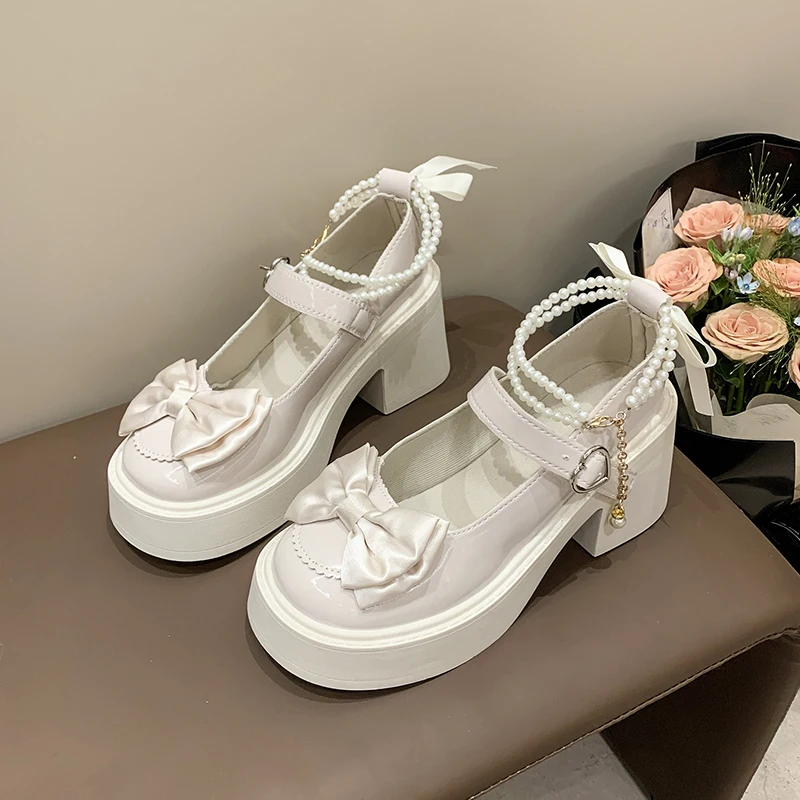2026 Lolita Shoes Black Super High Heels Mary Jane Shoes Women Chunky Platform Pumps Woman Ankle Buckle Party Shoes