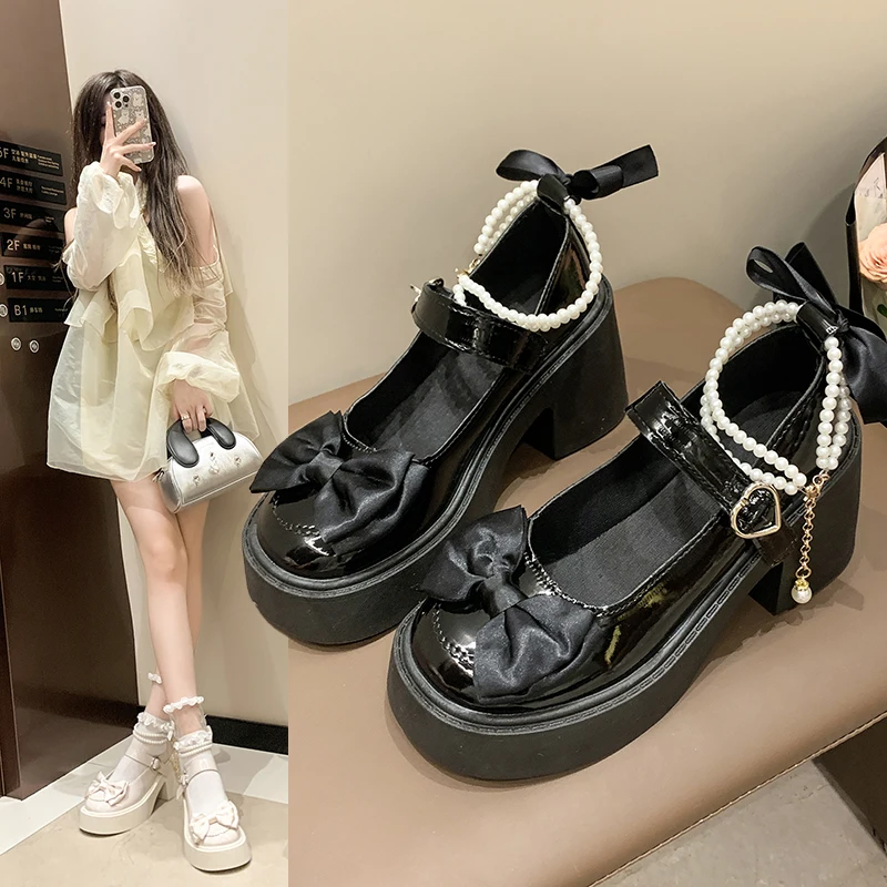 2026 Lolita Shoes Black Super High Heels Mary Jane Shoes Women Chunky Platform Pumps Woman Ankle Buckle Party Shoes