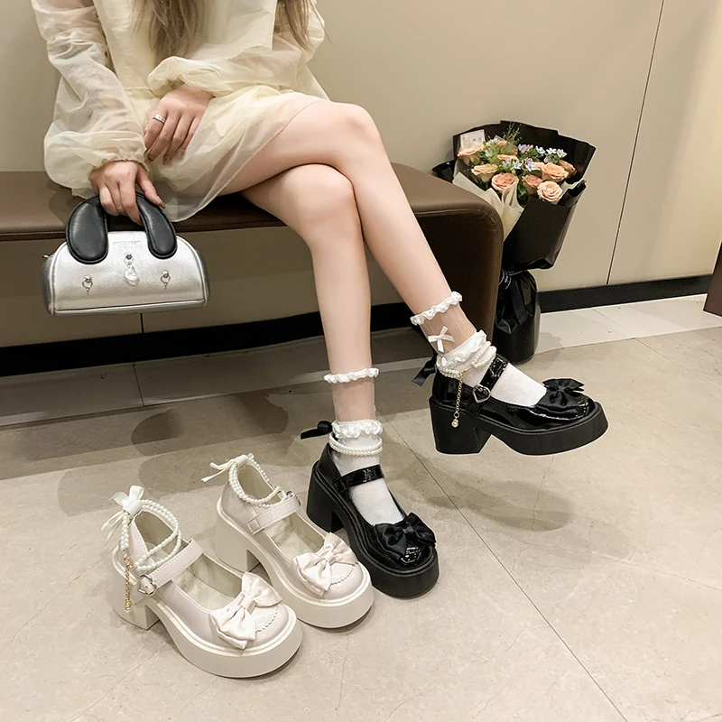 2026 Lolita Shoes Black Super High Heels Mary Jane Shoes Women Chunky Platform Pumps Woman Ankle Buckle Party Shoes