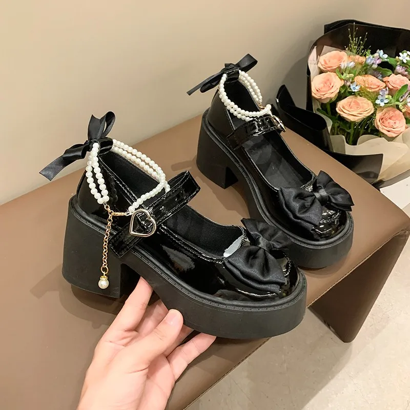 2026 Lolita Shoes Black Super High Heels Mary Jane Shoes Women Chunky Platform Pumps Woman Ankle Buckle Party Shoes