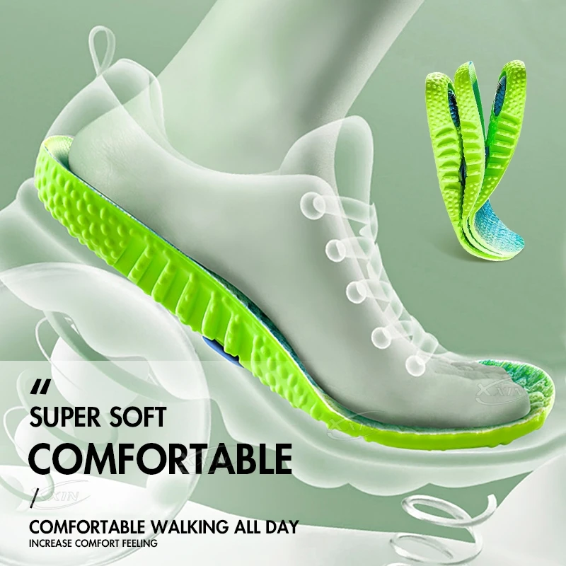 Sports Air Cushion High Elastic Running Insoles PU Shock-absorbing Soft Breathable Size 35-46
