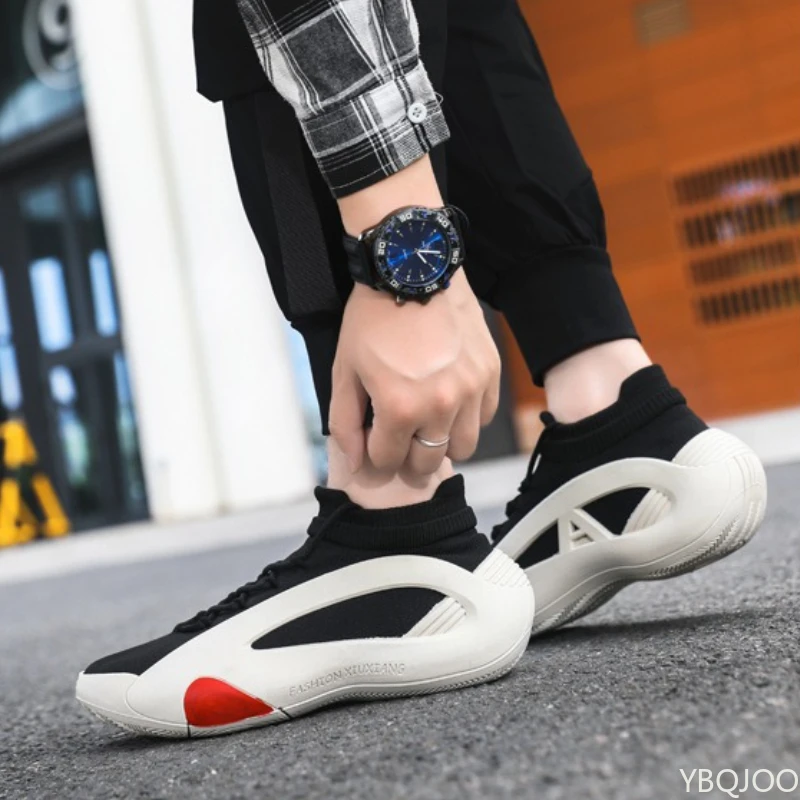 Spring and Autumn New Elastic Socks Men's Shoes Mid Top Breathable Thick Bottom Casual Large Size Men's Designer Shoes