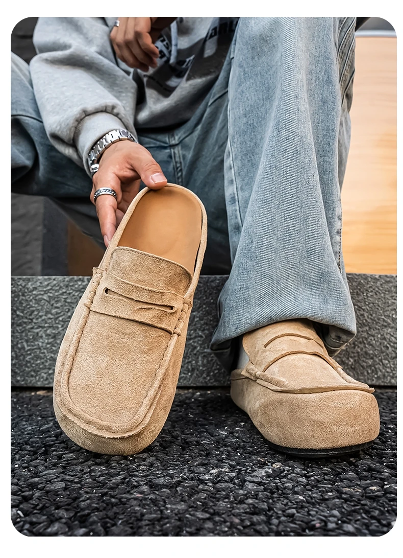 Lefu Shoes Men's Lightweight Bean Shoes Summer One Step Push Lazy Breathable Casual Half Support Slippers for Men