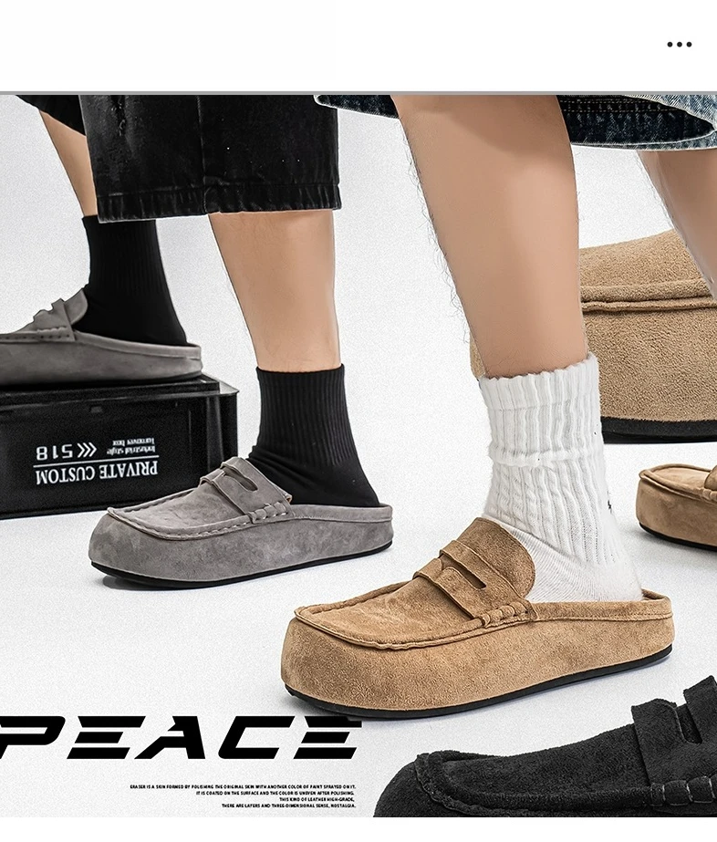 Lefu Shoes Men's Lightweight Bean Shoes Summer One Step Push Lazy Breathable Casual Half Support Slippers for Men