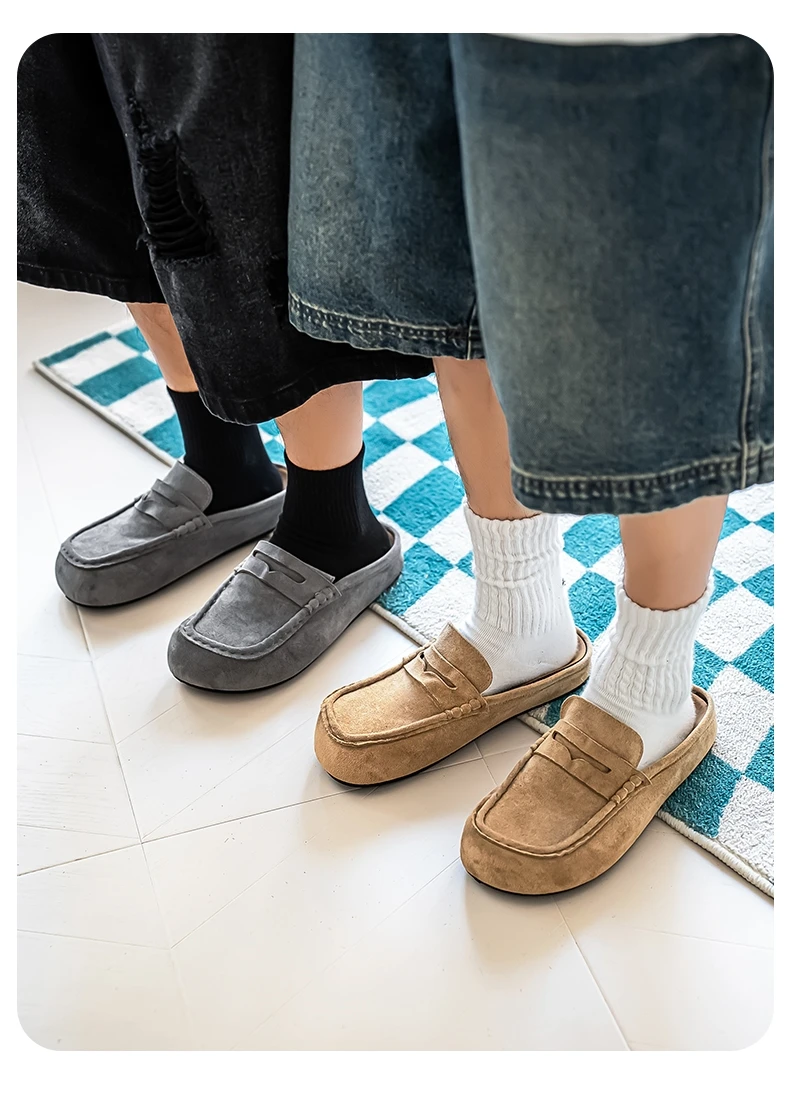 Lefu Shoes Men's Lightweight Bean Shoes Summer One Step Push Lazy Breathable Casual Half Support Slippers for Men