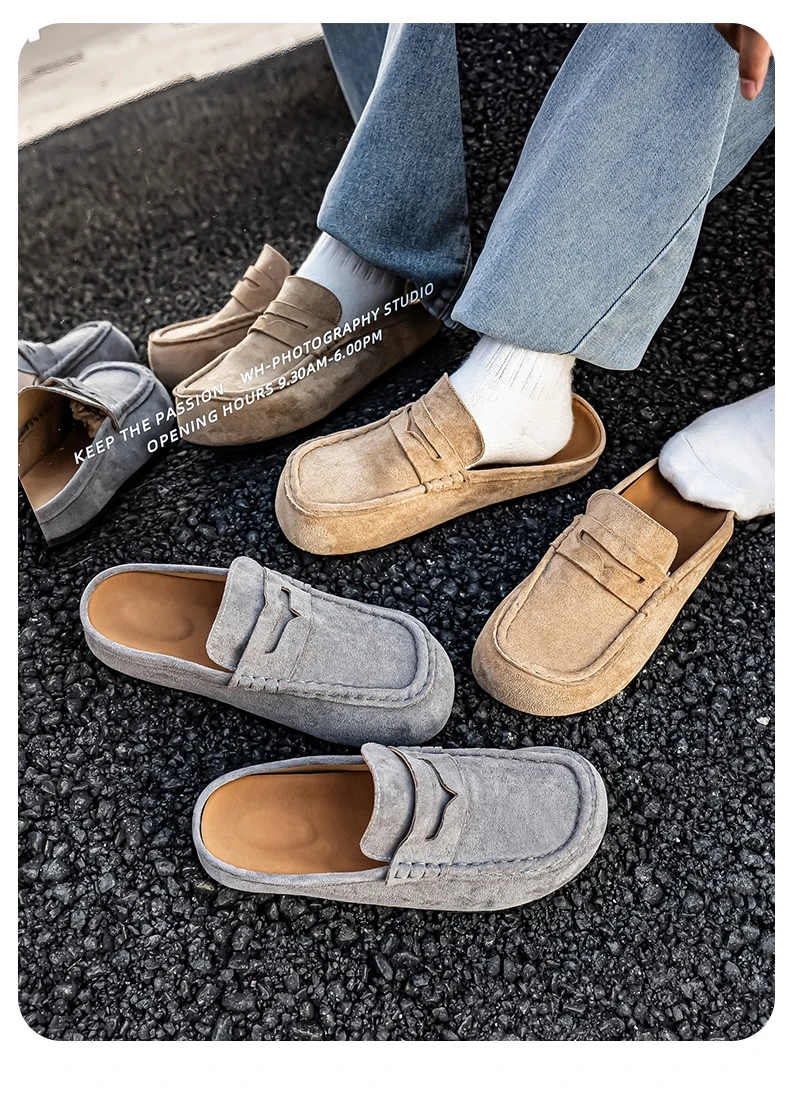 Lefu Shoes Men's Lightweight Bean Shoes Summer One Step Push Lazy Breathable Casual Half Support Slippers for Men