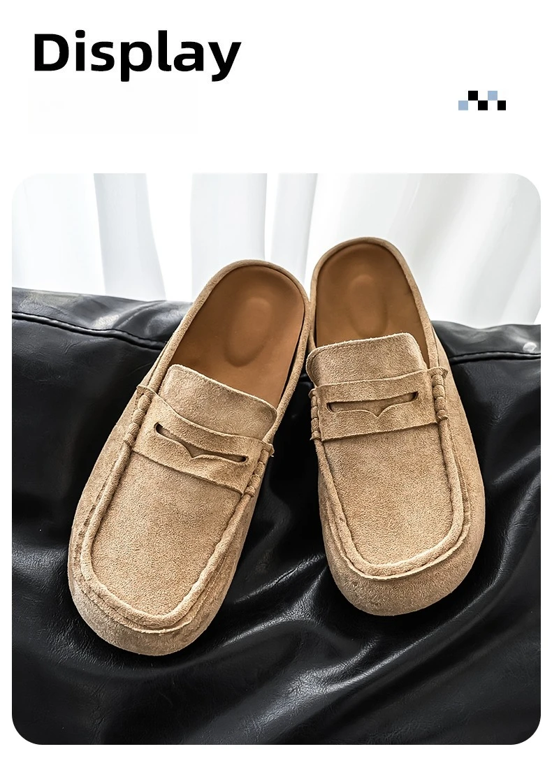 Lefu Shoes Men's Lightweight Bean Shoes Summer One Step Push Lazy Breathable Casual Half Support Slippers for Men