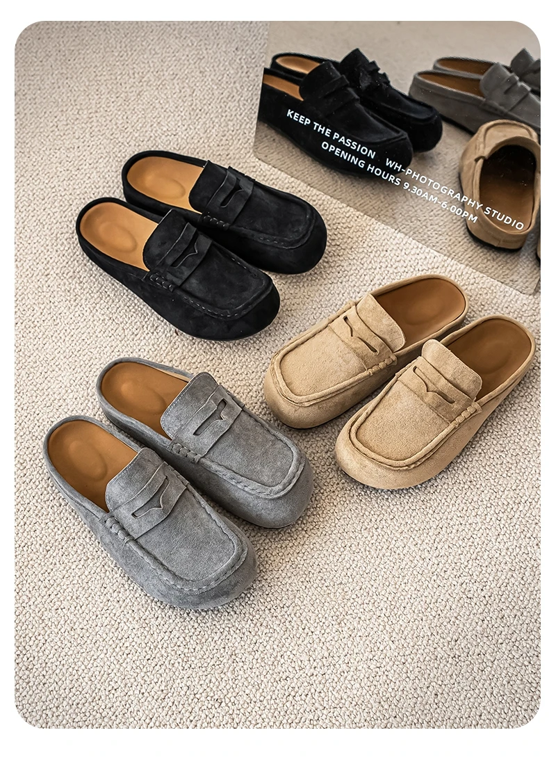 Lefu Shoes Men's Lightweight Bean Shoes Summer One Step Push Lazy Breathable Casual Half Support Slippers for Men