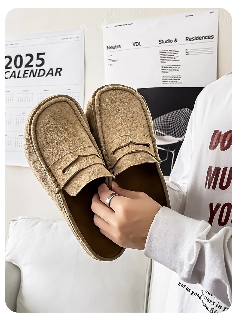 Lefu Shoes Men's Lightweight Bean Shoes Summer One Step Push Lazy Breathable Casual Half Support Slippers for Men