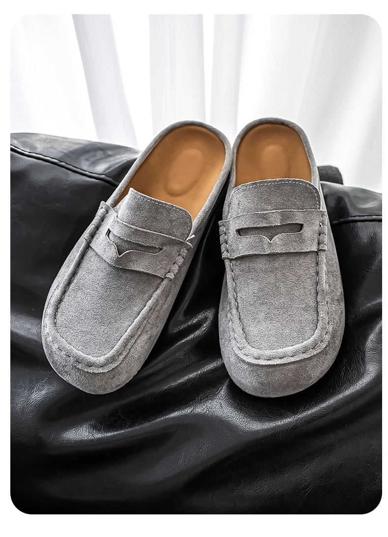 Lefu Shoes Men's Lightweight Bean Shoes Summer One Step Push Lazy Breathable Casual Half Support Slippers for Men