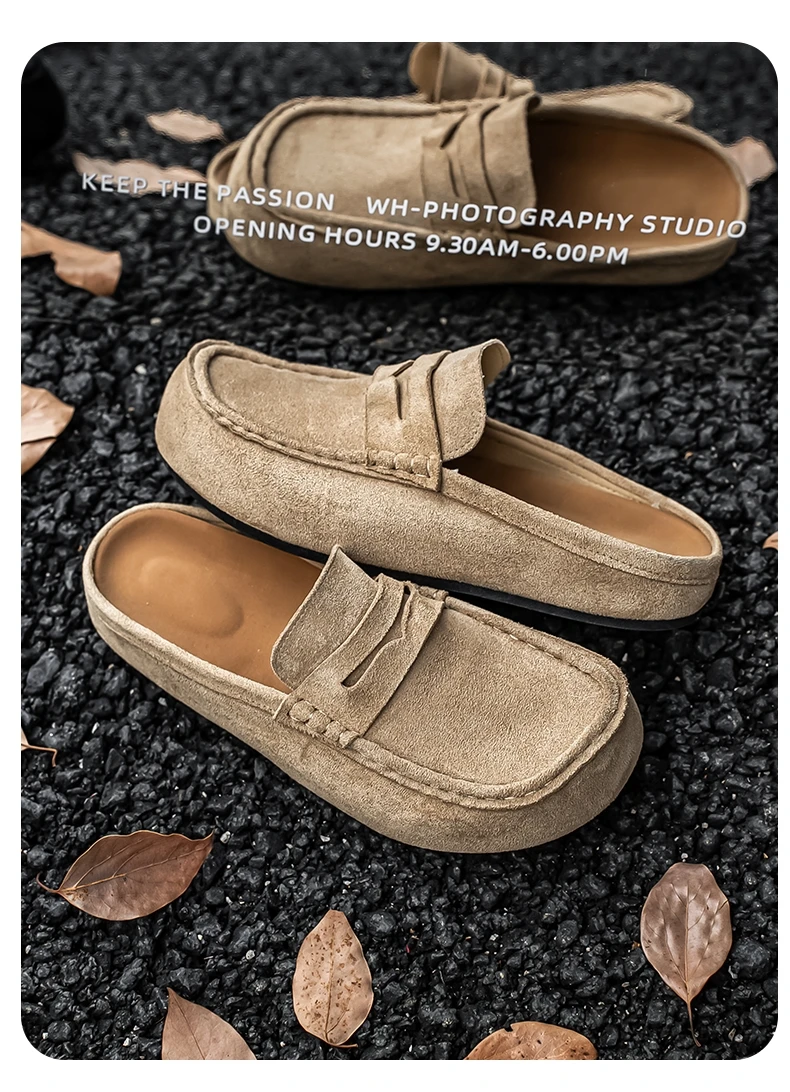 Lefu Shoes Men's Lightweight Bean Shoes Summer One Step Push Lazy Breathable Casual Half Support Slippers for Men