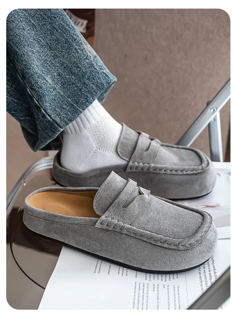 Lefu Shoes Men's Lightweight Bean Shoes Summer One Step Push Lazy Breathable Casual Half Support Slippers for Men