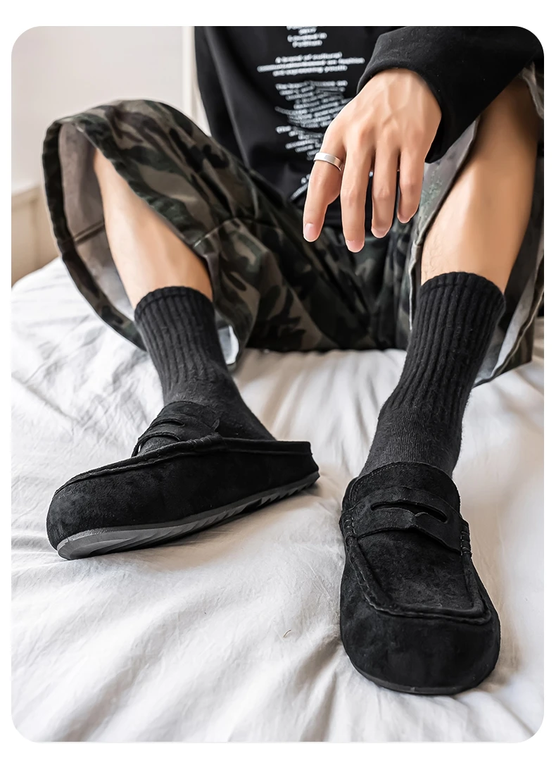 Lefu Shoes Men's Lightweight Bean Shoes Summer One Step Push Lazy Breathable Casual Half Support Slippers for Men