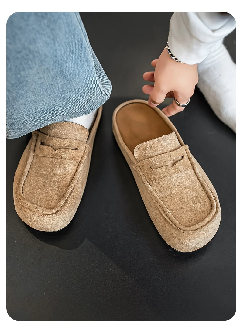 Lefu Shoes Men's Lightweight Bean Shoes Summer One Step Push Lazy Breathable Casual Half Support Slippers for Men