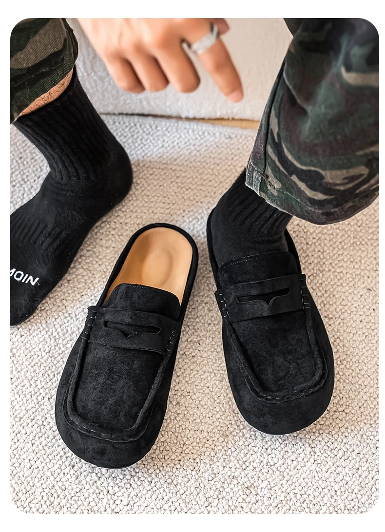 Lefu Shoes Men's Lightweight Bean Shoes Summer One Step Push Lazy Breathable Casual Half Support Slippers for Men