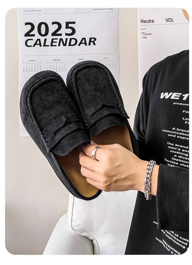 Lefu Shoes Men's Lightweight Bean Shoes Summer One Step Push Lazy Breathable Casual Half Support Slippers for Men