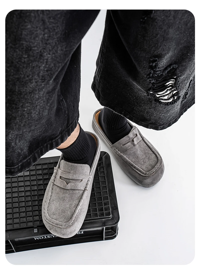 Lefu Shoes Men's Lightweight Bean Shoes Summer One Step Push Lazy Breathable Casual Half Support Slippers for Men