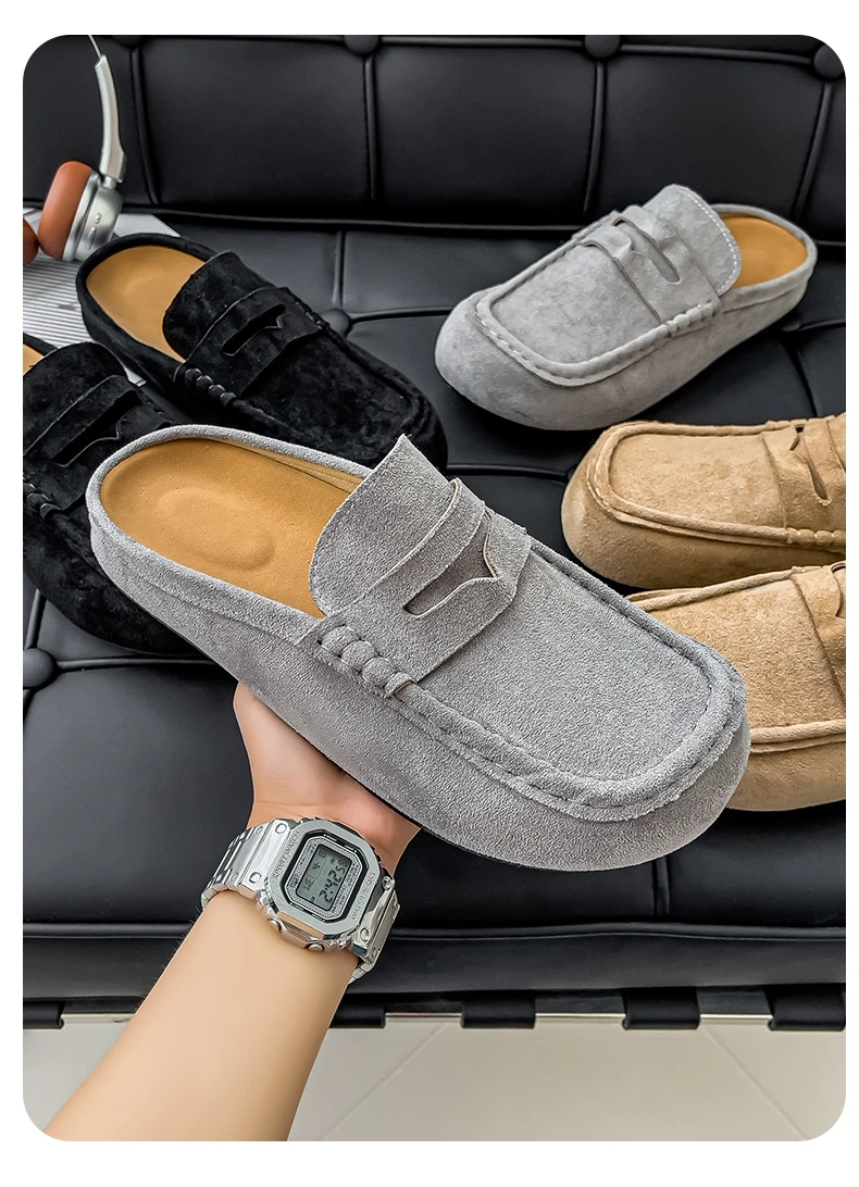 Lefu Shoes Men's Lightweight Bean Shoes Summer One Step Push Lazy Breathable Casual Half Support Slippers for Men