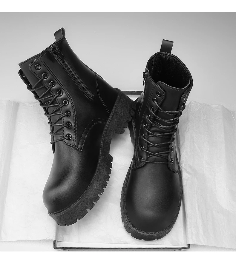 Couple's casual boots four season men's and women's high top leather boots fashion thick soled non slip plus size outdoor boots