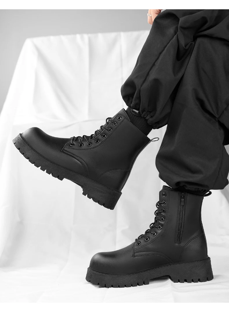 Couple's casual boots four season men's and women's high top leather boots fashion thick soled non slip plus size outdoor boots