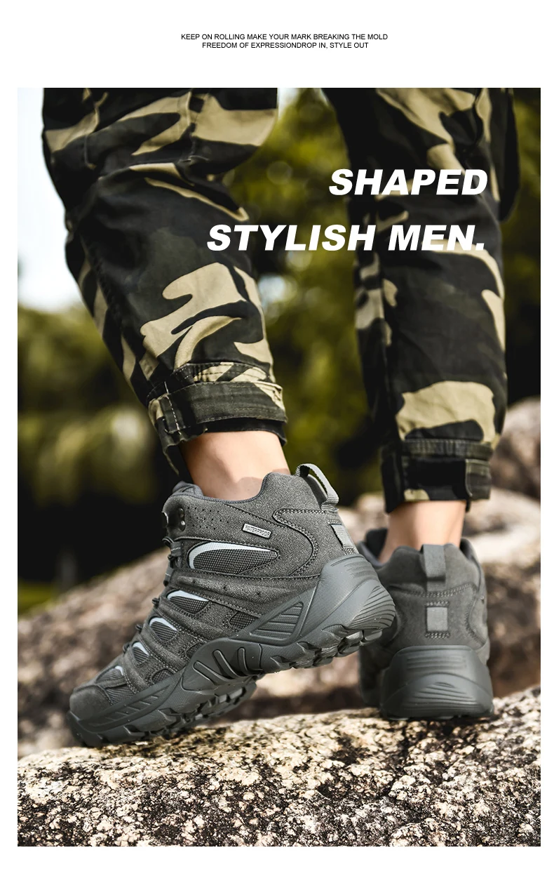 New Men's Boots Fashion Outdoor Boots Breathable Hiking Boots Autumn Shoes Sneakers Lightweight Non-slip Men Desert Ankle Boots