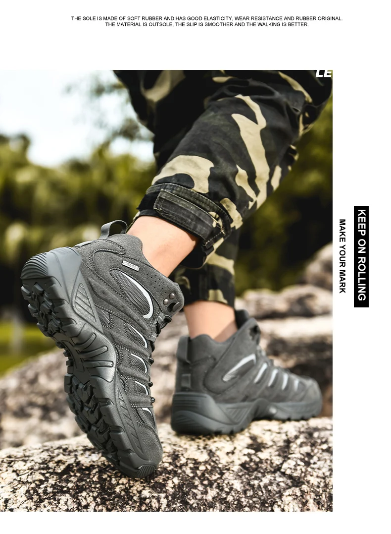 New Men's Boots Fashion Outdoor Boots Breathable Hiking Boots Autumn Shoes Sneakers Lightweight Non-slip Men Desert Ankle Boots