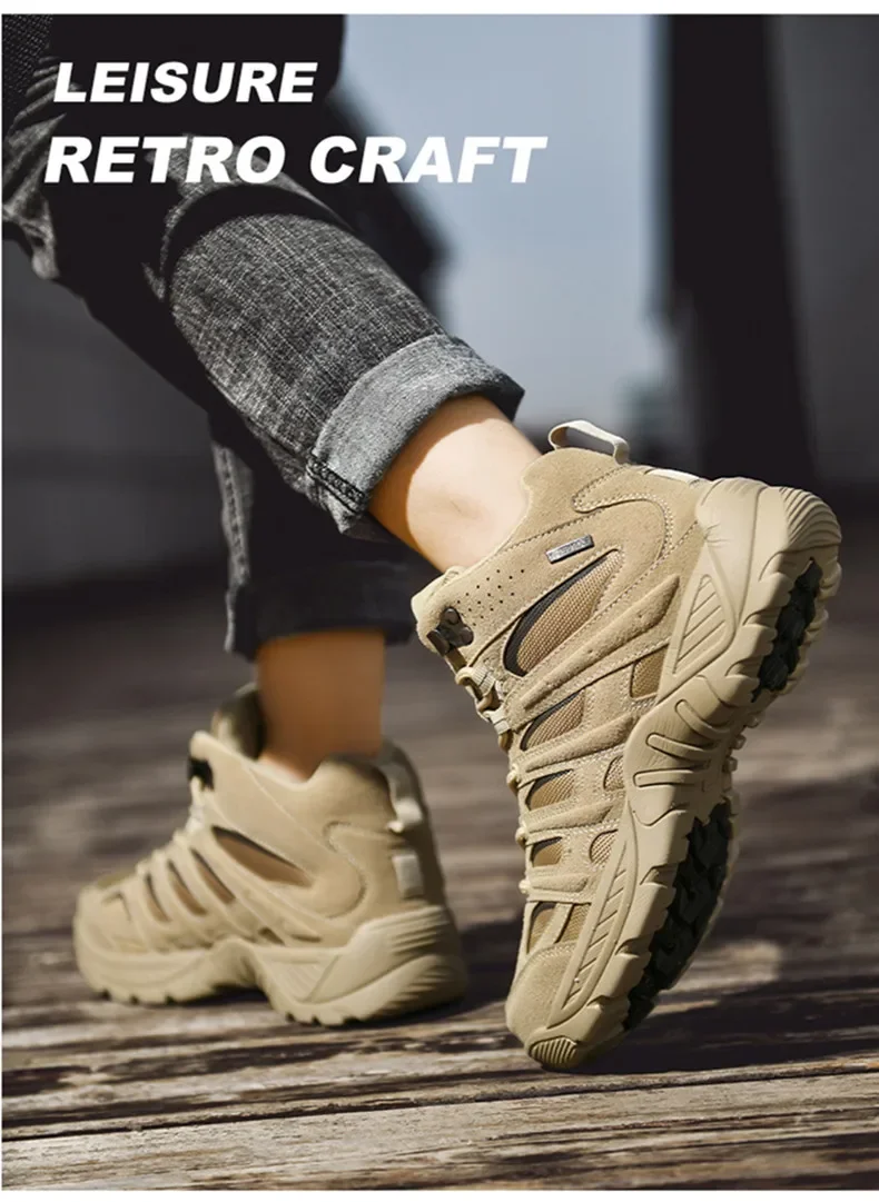 New Men's Boots Fashion Outdoor Boots Breathable Hiking Boots Autumn Shoes Sneakers Lightweight Non-slip Men Desert Ankle Boots