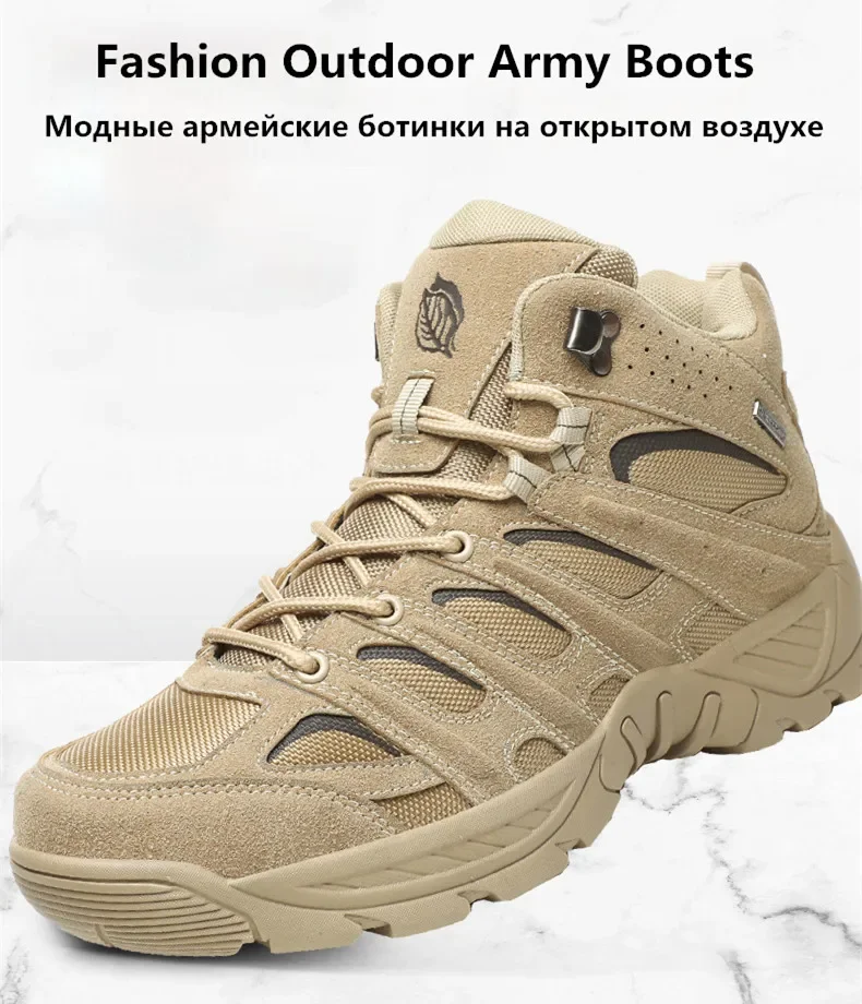 New Men's Boots Fashion Outdoor Boots Breathable Hiking Boots Autumn Shoes Sneakers Lightweight Non-slip Men Desert Ankle Boots