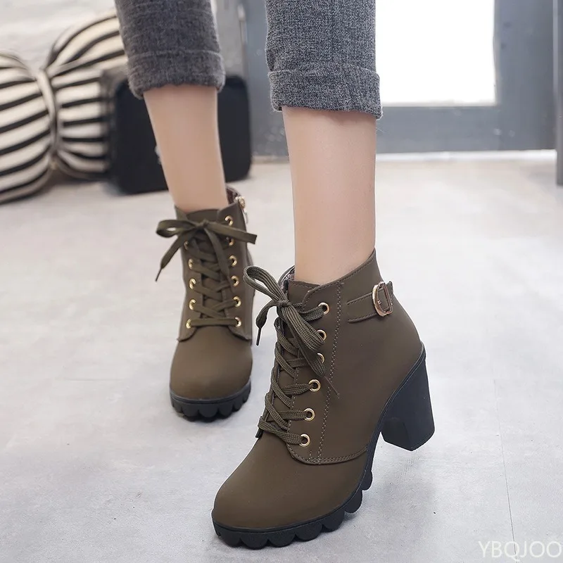New Spring Winter Fashionable versatile Women Boots Lace-up Fashionable versatile Ladies Shoes comfortable High Heels Boots