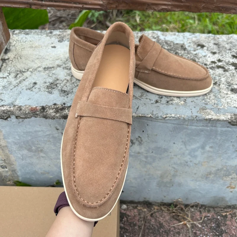 Men's Suede Leather Comfort Loafers, Flat Casual Slip-on Shoes, Fashion Suede Flats, Classic Round Toe Soft Leather Loafers 2025