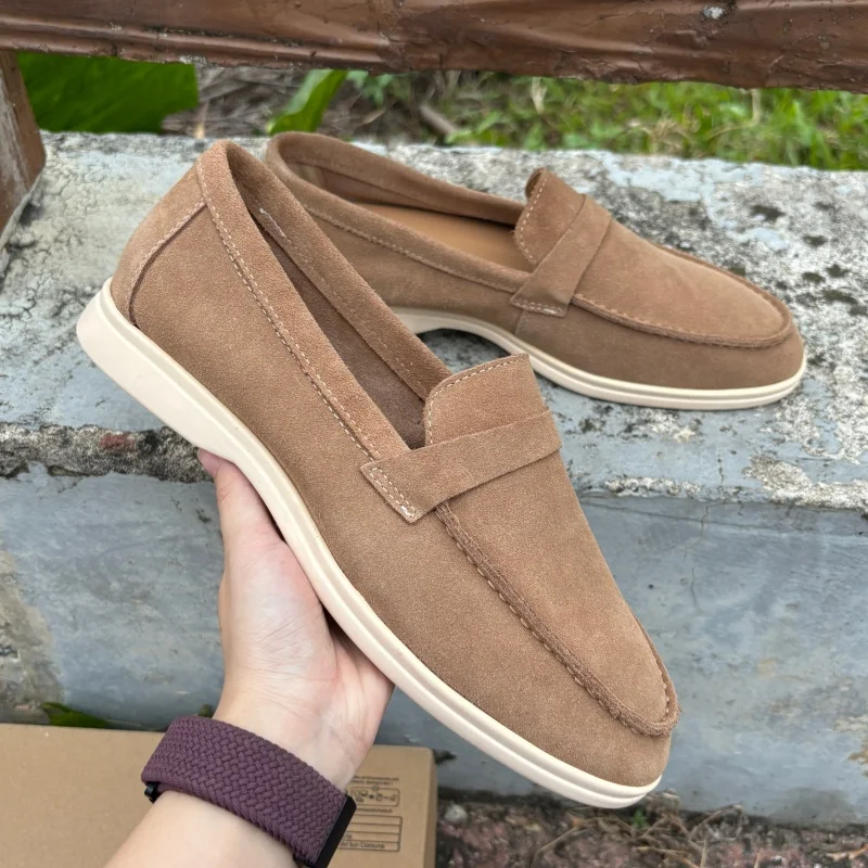 Men's Suede Leather Comfort Loafers, Flat Casual Slip-on Shoes, Fashion Suede Flats, Classic Round Toe Soft Leather Loafers 2025