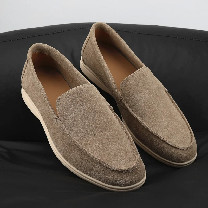 Men's Suede Leather Comfort Loafers, Flat Casual Slip-on Shoes, Fashion Suede Flats, Classic Round Toe Soft Leather Loafers 2025