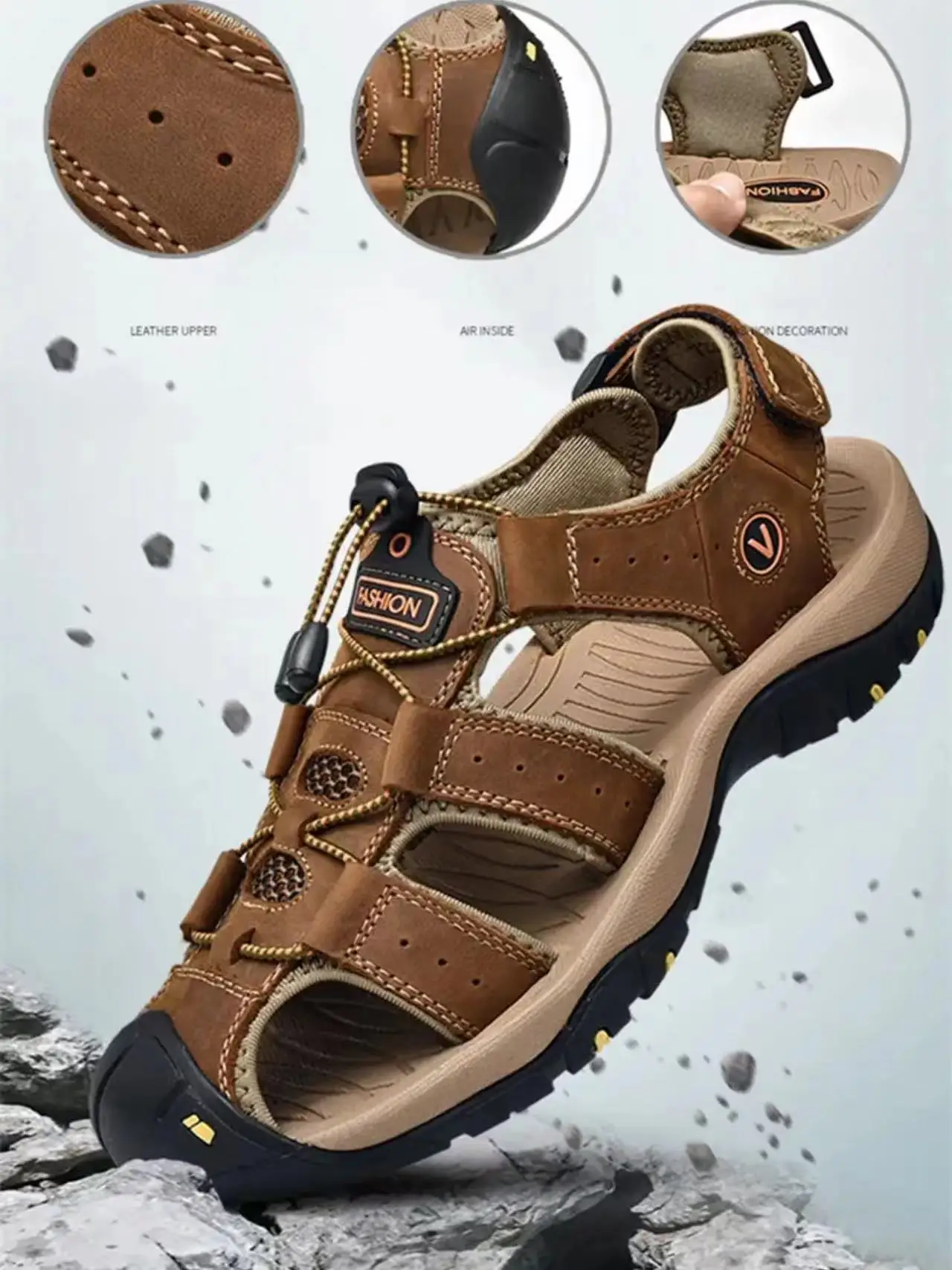 Summer Men Sandals Genuine Leather Mens Casual Shoes Outdoor Men Leather Sandals for Men Beach Shoes Roman Shoes Plus Size 38-48