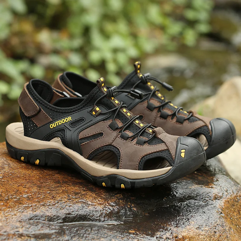 Summer Men Sandals Genuine Leather Casual Shoes Outdoor Antiskid Durable Sandals for Men Beach Shoes Roman Shoes Plus Size39-46