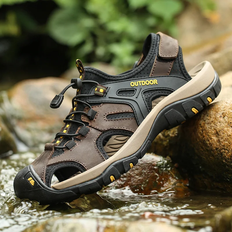 Summer Men Sandals Genuine Leather Casual Shoes Outdoor Antiskid Durable Sandals for Men Beach Shoes Roman Shoes Plus Size39-46