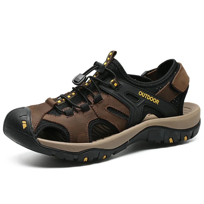 Summer Men Sandals Genuine Leather Casual Shoes Outdoor Antiskid Durable Sandals for Men Beach Shoes Roman Shoes Plus Size39-46