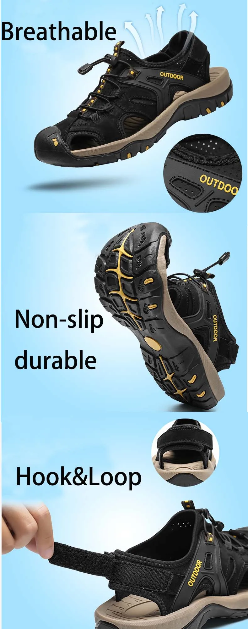 Summer Men Sandals Genuine Leather Casual Shoes Outdoor Antiskid Durable Sandals for Men Beach Shoes Roman Shoes Plus Size39-46