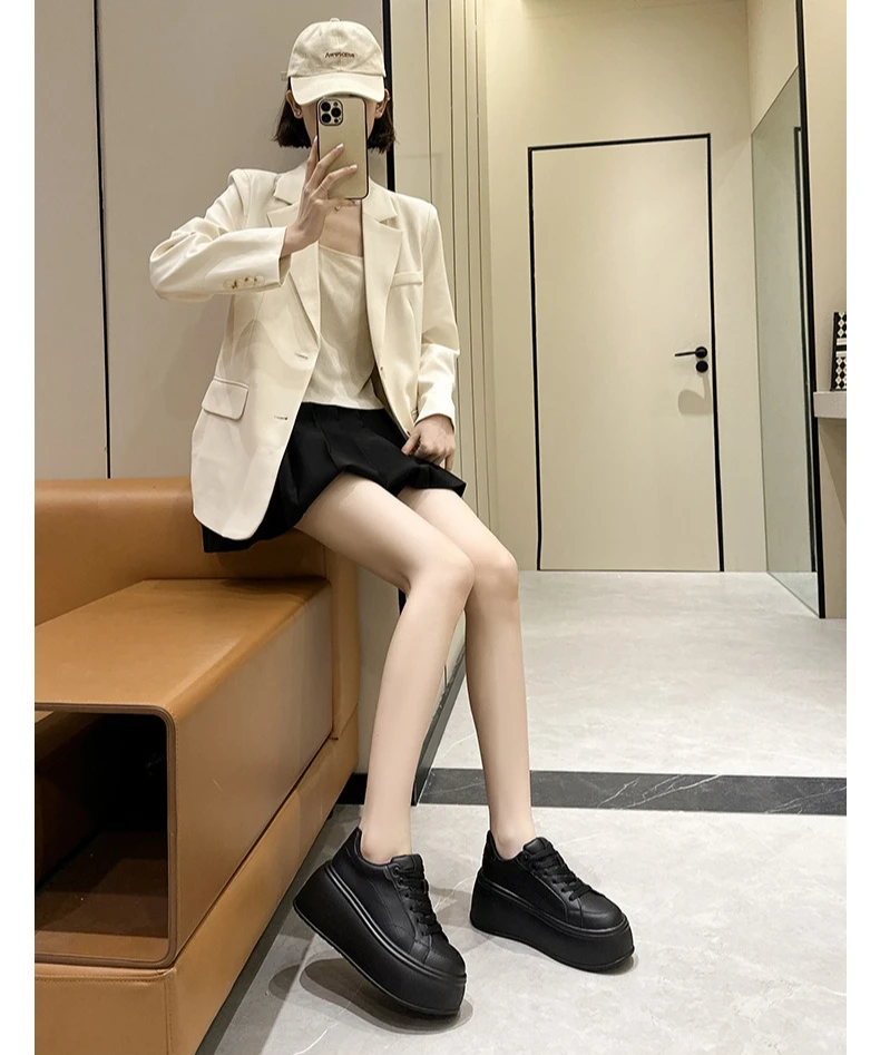 Platform White Shoes Women's Sneaker New Casual Sports Muffin Shoe Heightening Lace-up Women Board Shoes
