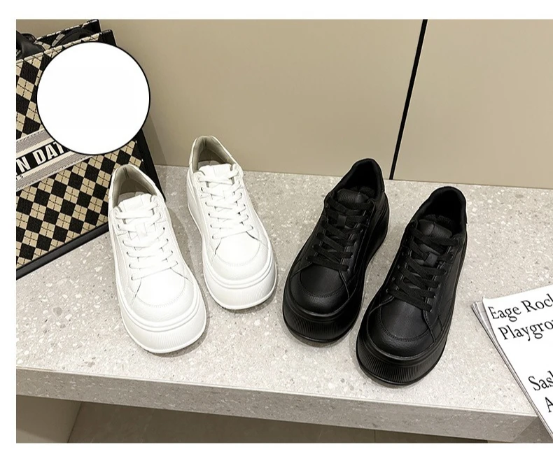 Platform White Shoes Women's Sneaker New Casual Sports Muffin Shoe Heightening Lace-up Women Board Shoes